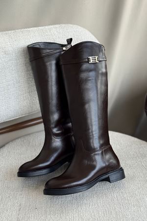 Kadın Nantes Düz Tabanlı Tokalı Çizme - Kahve-Rugan