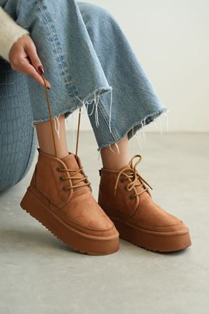 Kadın Pastor Kürklü Kısa Bot - Taba Süet