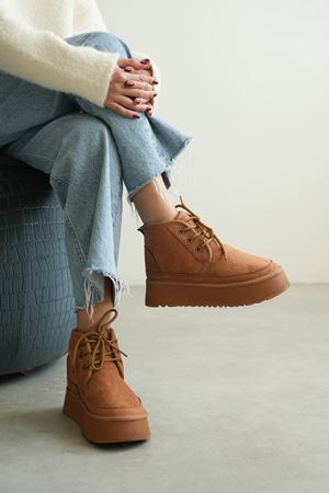 Kadın Pastor Kürklü Kısa Bot - Taba Süet