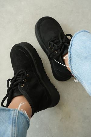 Kadın Pastor Kürklü Kısa Bot - Siyah Süet