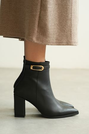 Kadın London Kalın Topuklu Tokalı Bot - siyah-deri