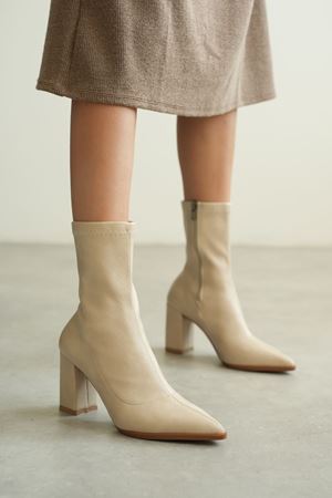 Kadın Enjoy Kalın Topuklu Streç Bot - Ten Deri