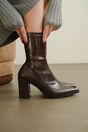 Kadın Enjoy Kalın Topuklu Streç Bot - Kahve-Rugan