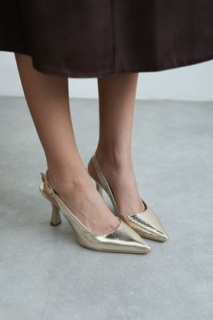 Kadın Ovis Sivri Topuklu Ayakkabı - Altın-Y.Desenli