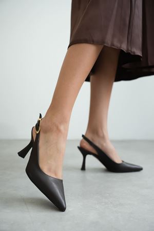 Kadın Ovis Sivri Topuklu Ayakkabı - siyah-deri