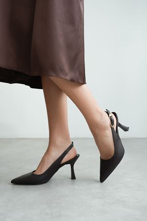 Kadın Ovis Sivri Topuklu Ayakkabı - siyah-deri
