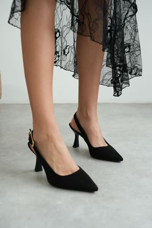 Kadın Ovis Sivri Topuklu Ayakkabı - Siyah Süet