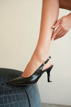 Kadın Ovis Sivri Topuklu Ayakkabı - Siyah Yılan