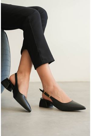 Kadın Mely Tokalı Kısa Topuklu Ayakkabı - siyah-deri