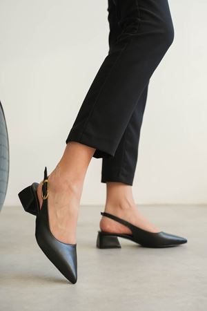 Kadın Mely Tokalı Kısa Topuklu Ayakkabı - siyah-deri