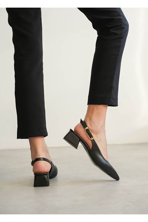 Kadın Mely Tokalı Kısa Topuklu Ayakkabı - siyah-deri
