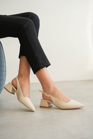 Kadın Mely Tokalı Kısa Topuklu Ayakkabı - Ten Deri