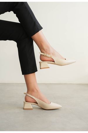 Kadın Mely Tokalı Kısa Topuklu Ayakkabı - Ten Deri