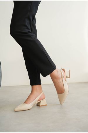 Kadın Mely Tokalı Kısa Topuklu Ayakkabı - Ten Deri