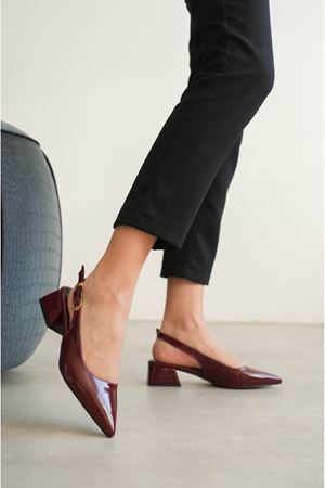 Kadın Mely Tokalı Kısa Topuklu Ayakkabı - Bordo-Rugan