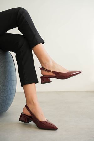 Kadın Mely Tokalı Kısa Topuklu Ayakkabı - Bordo-Rugan