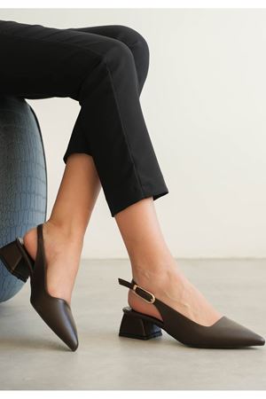 Kadın Mely Tokalı Kısa Topuklu Ayakkabı - Kahve-Deri