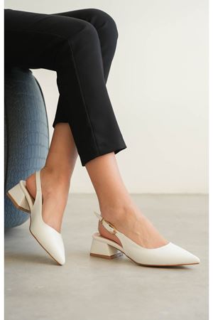 Kadın Mely Tokalı Kısa Topuklu Ayakkabı - Beyaz-Deri