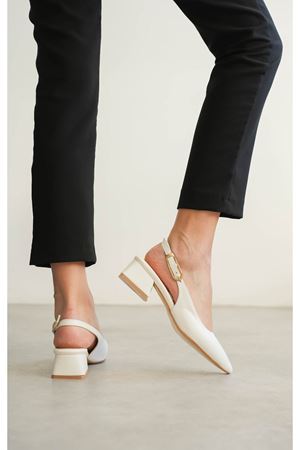 Kadın Mely Tokalı Kısa Topuklu Ayakkabı - Beyaz-Deri