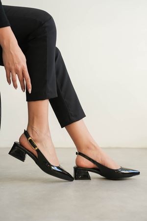 Kadın Mely Tokalı Kısa Topuklu Ayakkabı - siyah-rugan