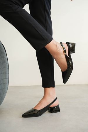 Kadın Mely Tokalı Kısa Topuklu Ayakkabı - siyah-rugan