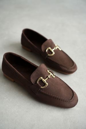 Kadın Pixo Düz Taban Babet - Kahve-Süet