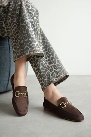 Kadın Pixo Düz Taban Babet - Kahve-Süet