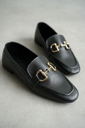 Kadın Pixo Düz Taban Babet - siyah-deri