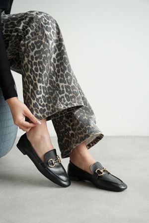 Kadın Pixo Düz Taban Babet - siyah-deri