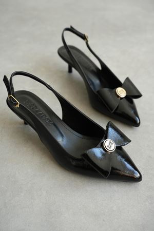 Kadın Tesla Kısa Topuklu Papyonlu Ayakkabı - siyah-rugan