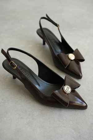 Kadın Tesla Kısa Topuklu Papyonlu Ayakkabı - Kahve-Rugan