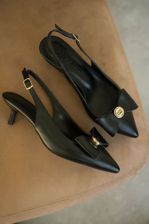 Kadın Tesla Kısa Topuklu Papyonlu Ayakkabı - siyah-deri