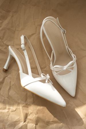 Kadın Sinco Fiyonklu Topuklu Ayakkabı - Beyaz-Rugan