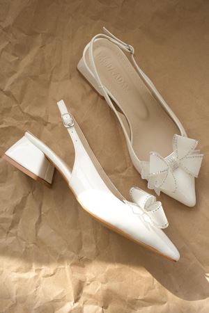 Kadın Howen Kısa Topuklu Ayakkabı - Beyaz-Rugan