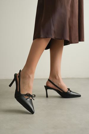 Kadın Sinco Fiyonklu Topuklu Ayakkabı - siyah-deri