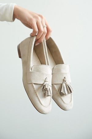 Kadın Boos Düz Taban Püsküllü Babet - Ten Süet