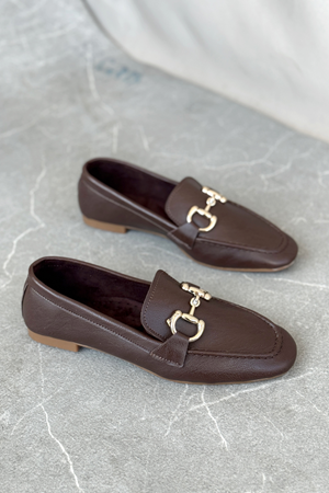 Kadın Pixo Düz Taban Babet - Kahve-Deri