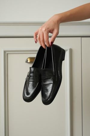 Kadın Olbin Düz Taban Babet - siyah-rugan