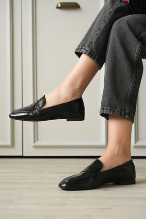 Kadın Olbin Düz Taban Babet - siyah-rugan