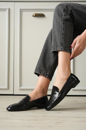 Kadın Olbin Düz Taban Babet - siyah-rugan