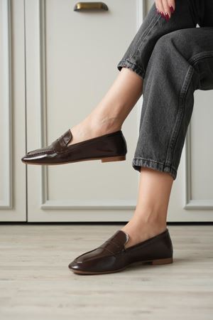 Kadın Olbin Düz Taban Babet - Kahve-Rugan