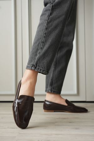 Kadın Olbin Düz Taban Babet - Kahve-Rugan