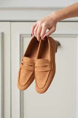 Kadın Olbin Düz Taban Babet - Taba Süet