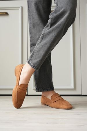 Kadın Olbin Düz Taban Babet - Taba Süet