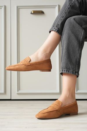 Kadın Olbin Düz Taban Babet - Taba Süet