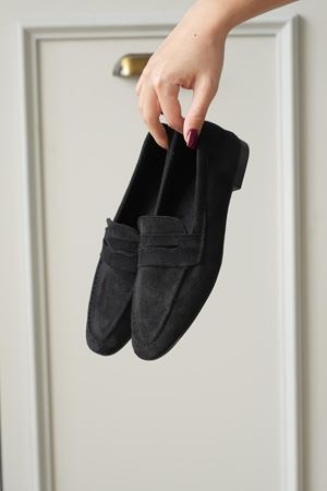 Kadın Olbin Düz Taban Babet - Siyah Süet