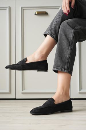 Kadın Olbin Düz Taban Babet - Siyah Süet