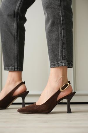 Kadın Ovis Sivri Topuklu Ayakkabı - Kahve-Süet