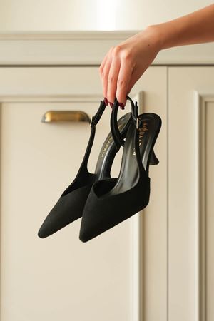 Kadın Eleni İnce Topuklu Ayakkabı - Siyah Süet