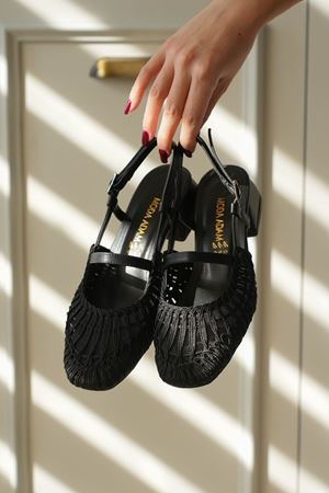 Kadın Cerny Kısa Topuklu Örgülü Ayakkabı - Siyah